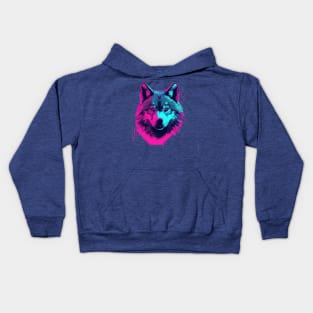 Vaporwave Wolf Head Kids Hoodie